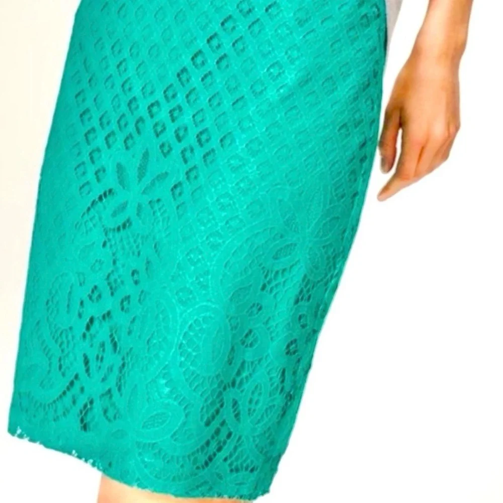 LOFT green teal lace pencil skirt
